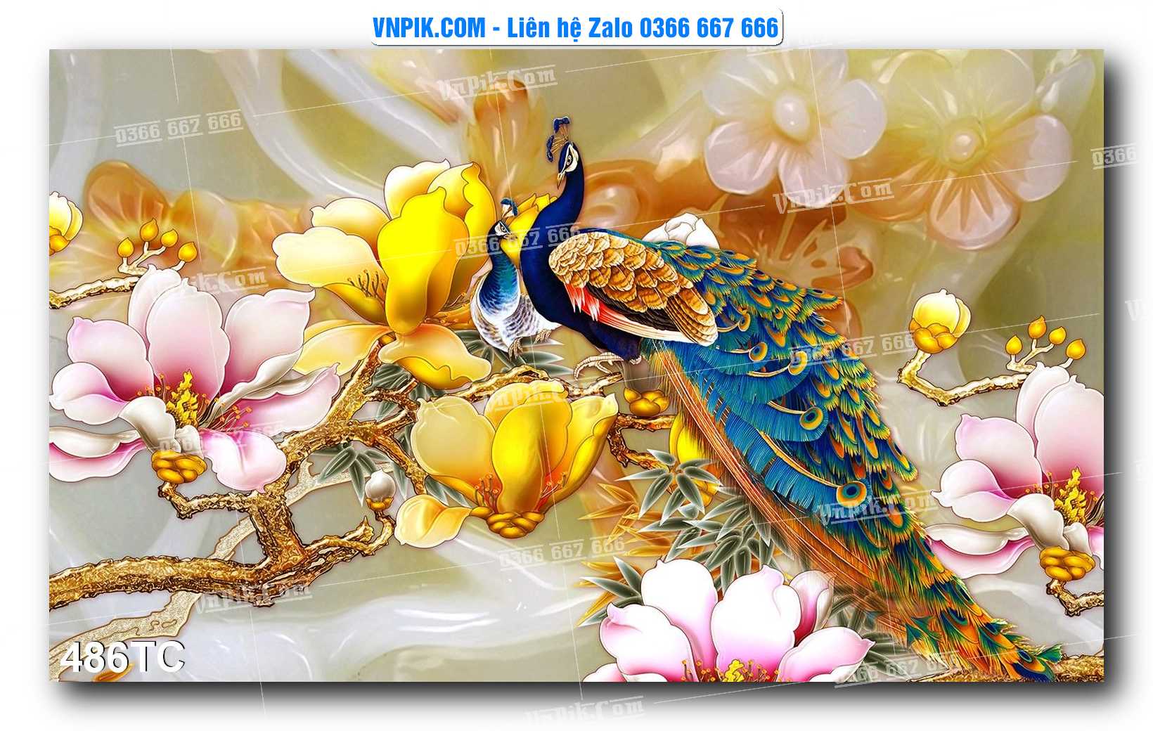 Tranh Treo Tường – Chim Công Hoa Mẫu Đơn 486TC