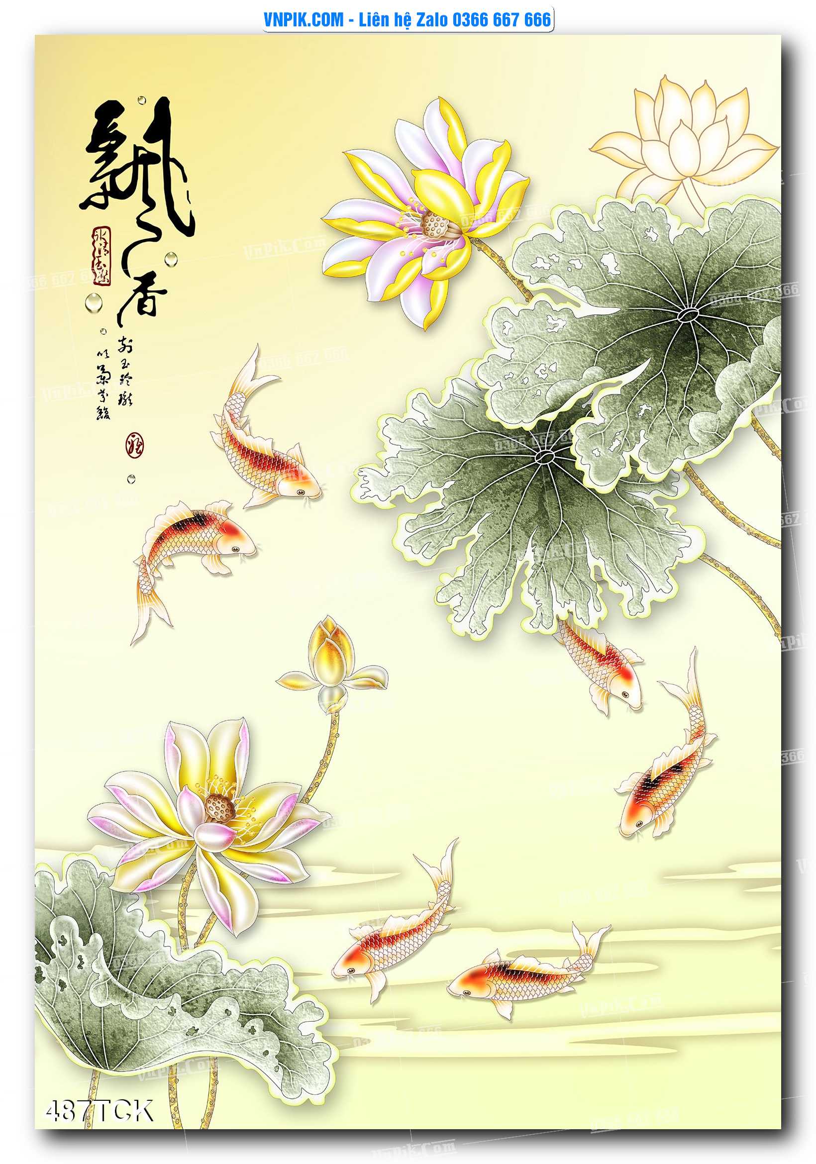 Tranh Hoa Sen – Cá Koi – Cá Chép  487TCK