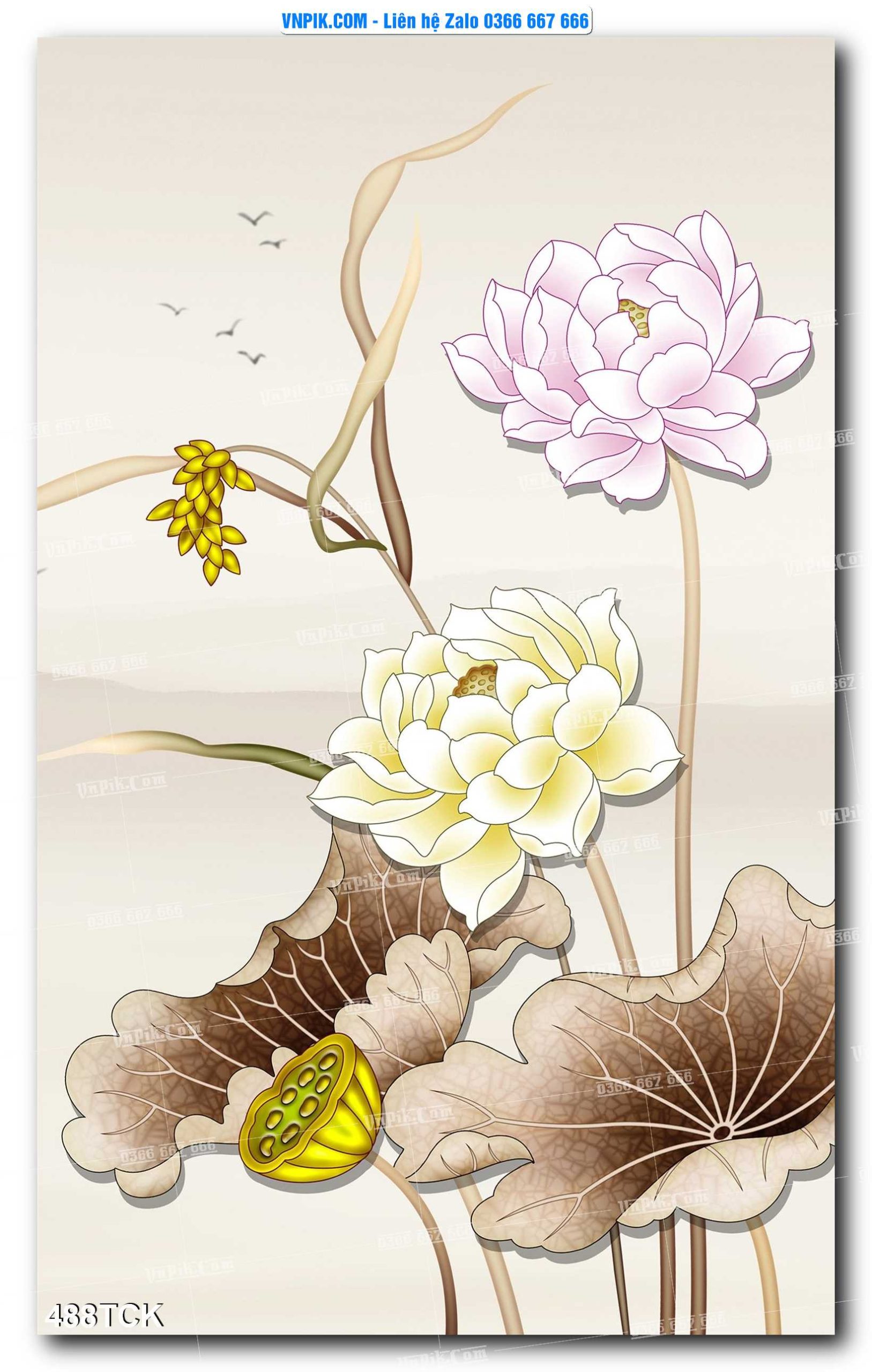 Tranh Hoa Sen – Cá Koi – Cá Chép  488TCK