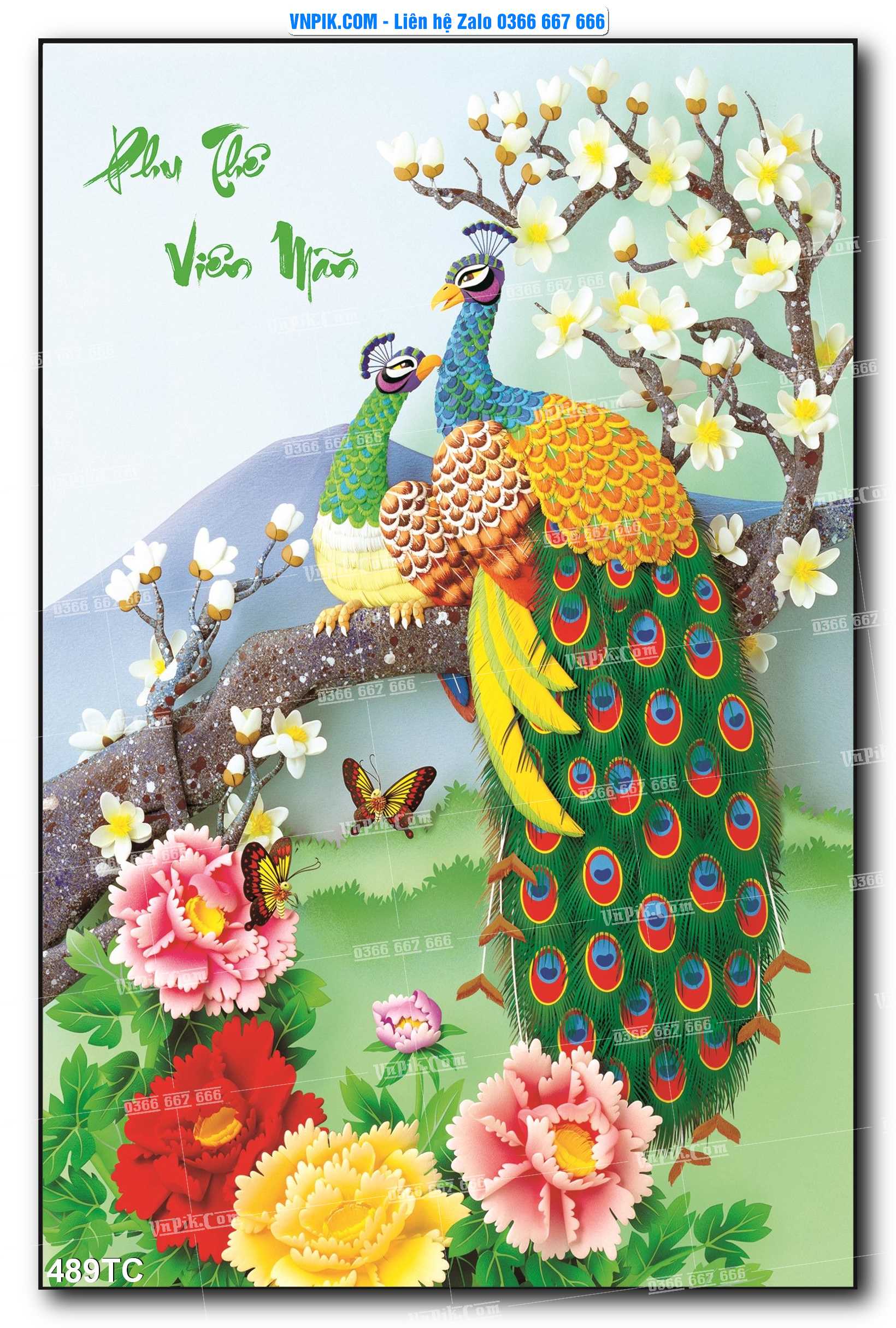 Tranh Treo Tường – Chim Công Hoa Mẫu Đơn 489TC