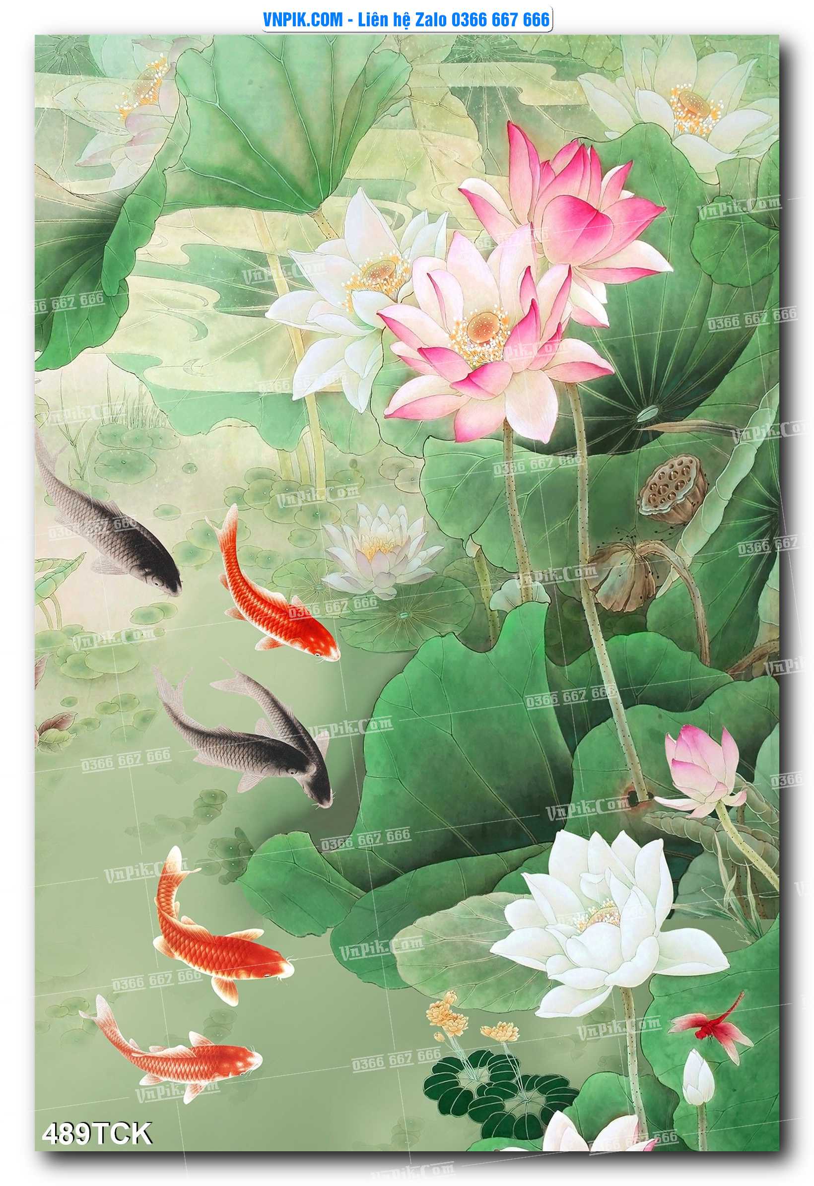 Tranh Hoa Sen – Cá Koi – Cá Chép  489TCK
