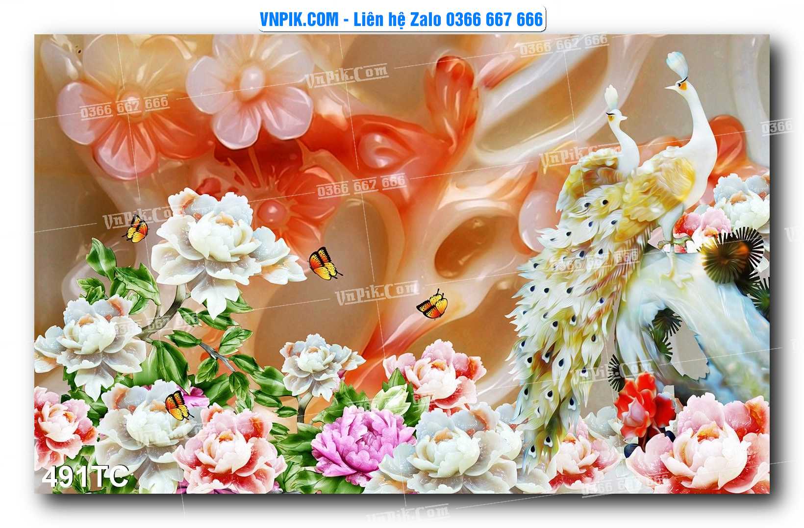 Tranh Treo Tường – Chim Công Hoa Mẫu Đơn 491TC
