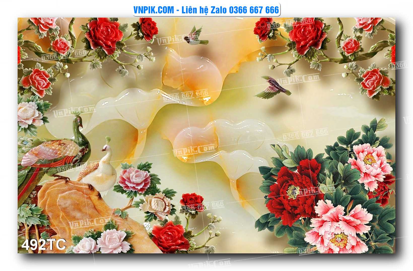 Tranh Treo Tường – Chim Công Hoa Mẫu Đơn 492TC