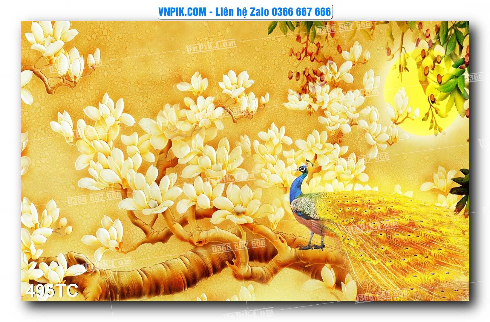 Tranh Treo Tường – Chim Công Hoa Mẫu Đơn 495TC