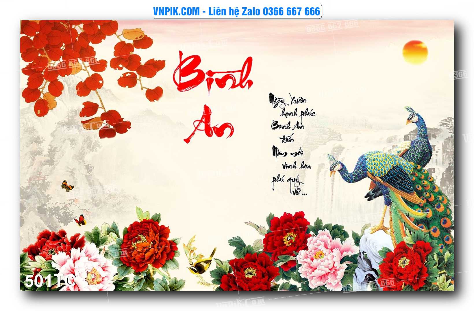 Tranh Treo Tường – Chim Công Hoa Mẫu Đơn 501TC