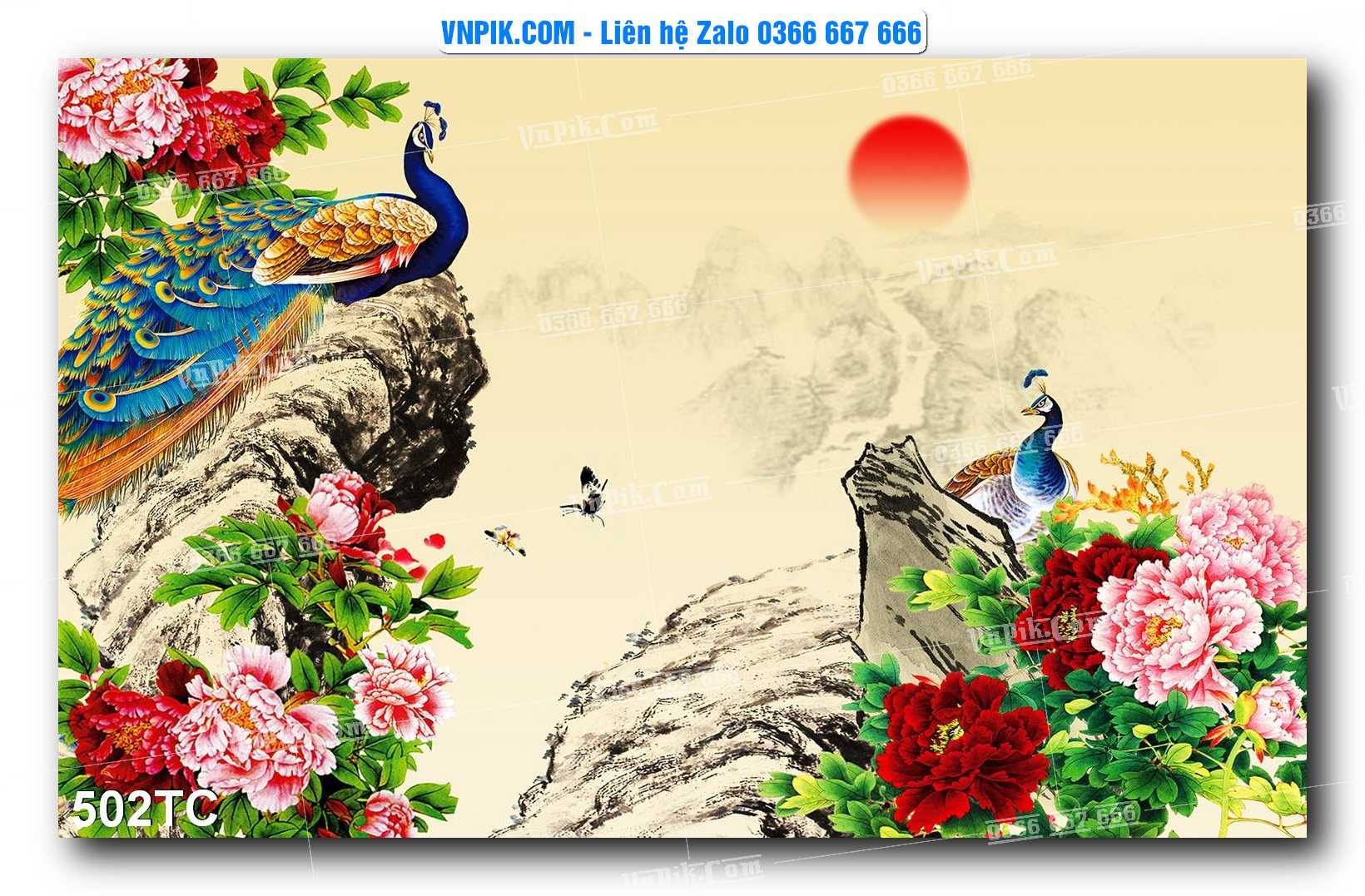 Tranh Treo Tường – Chim Công Hoa Mẫu Đơn 502TC