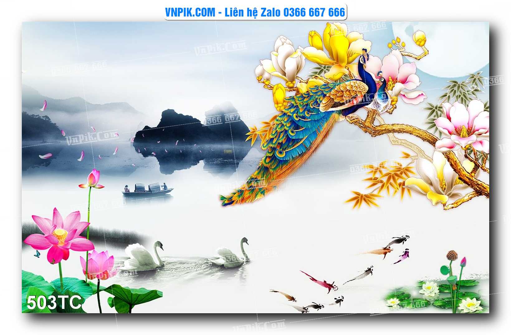 Tranh Treo Tường – Chim Công Hoa Mẫu Đơn 503TC