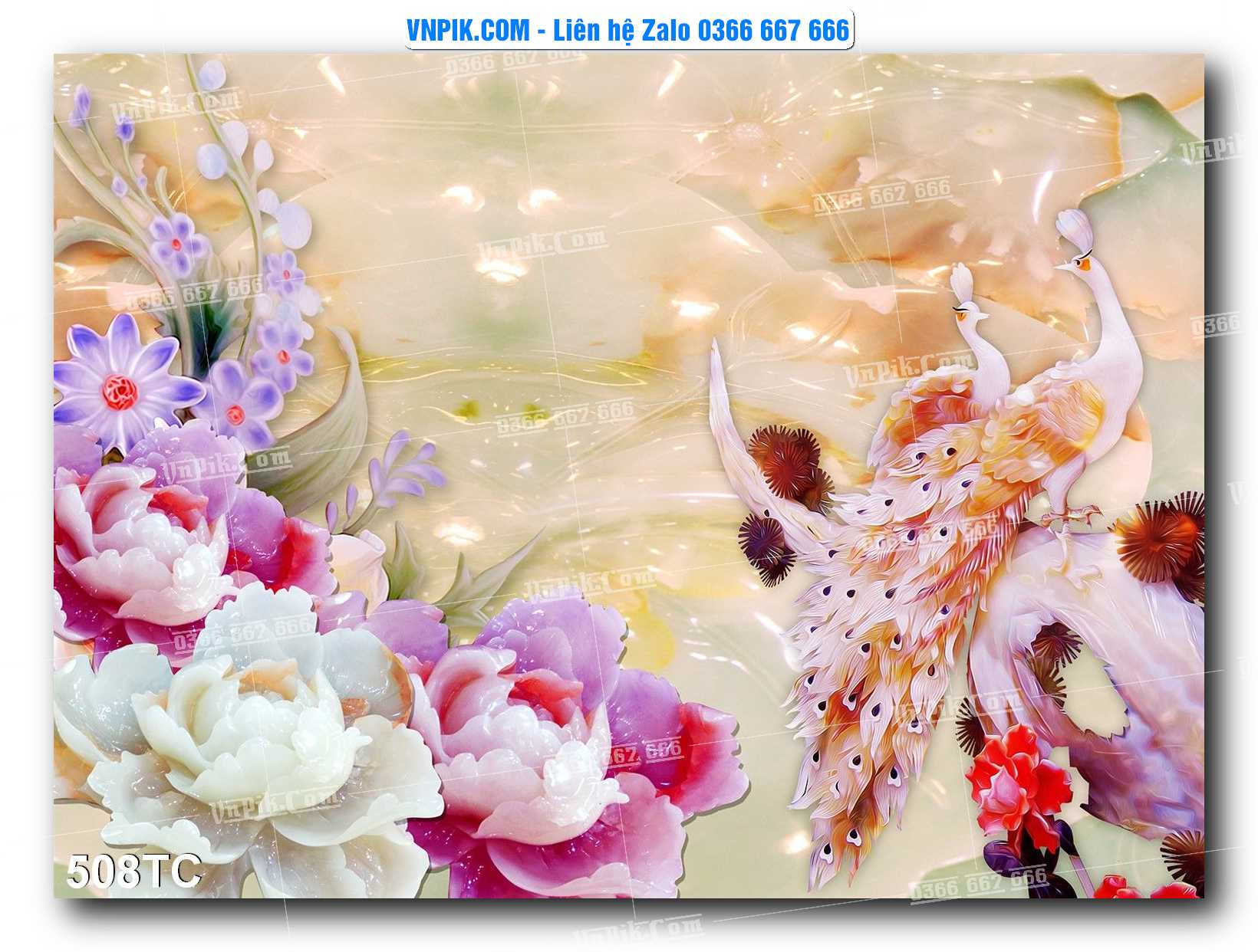 Tranh Treo Tường – Chim Công Hoa Mẫu Đơn 508TC