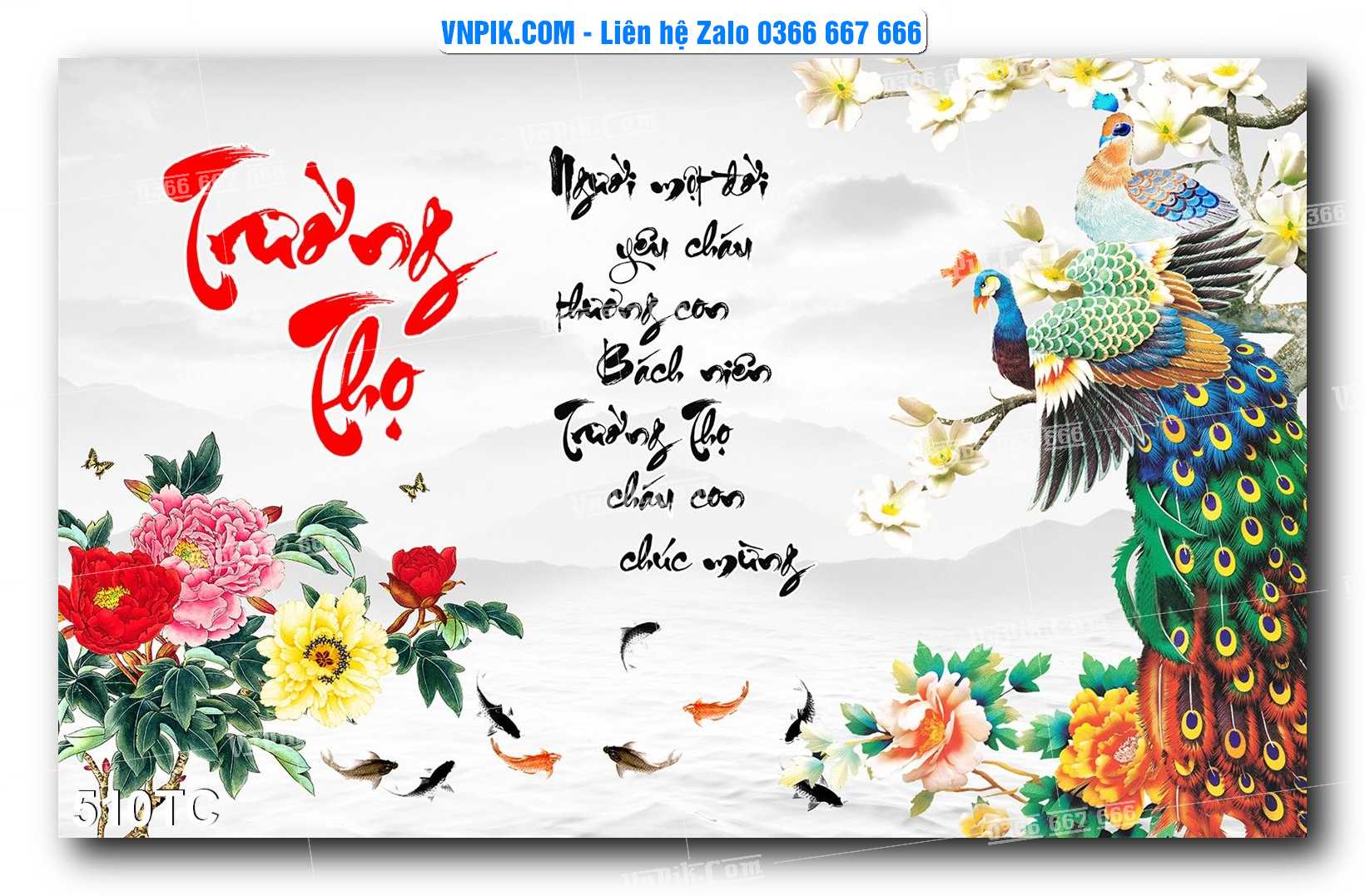 Tranh Treo Tường – Chim Công Hoa Mẫu Đơn 510TC