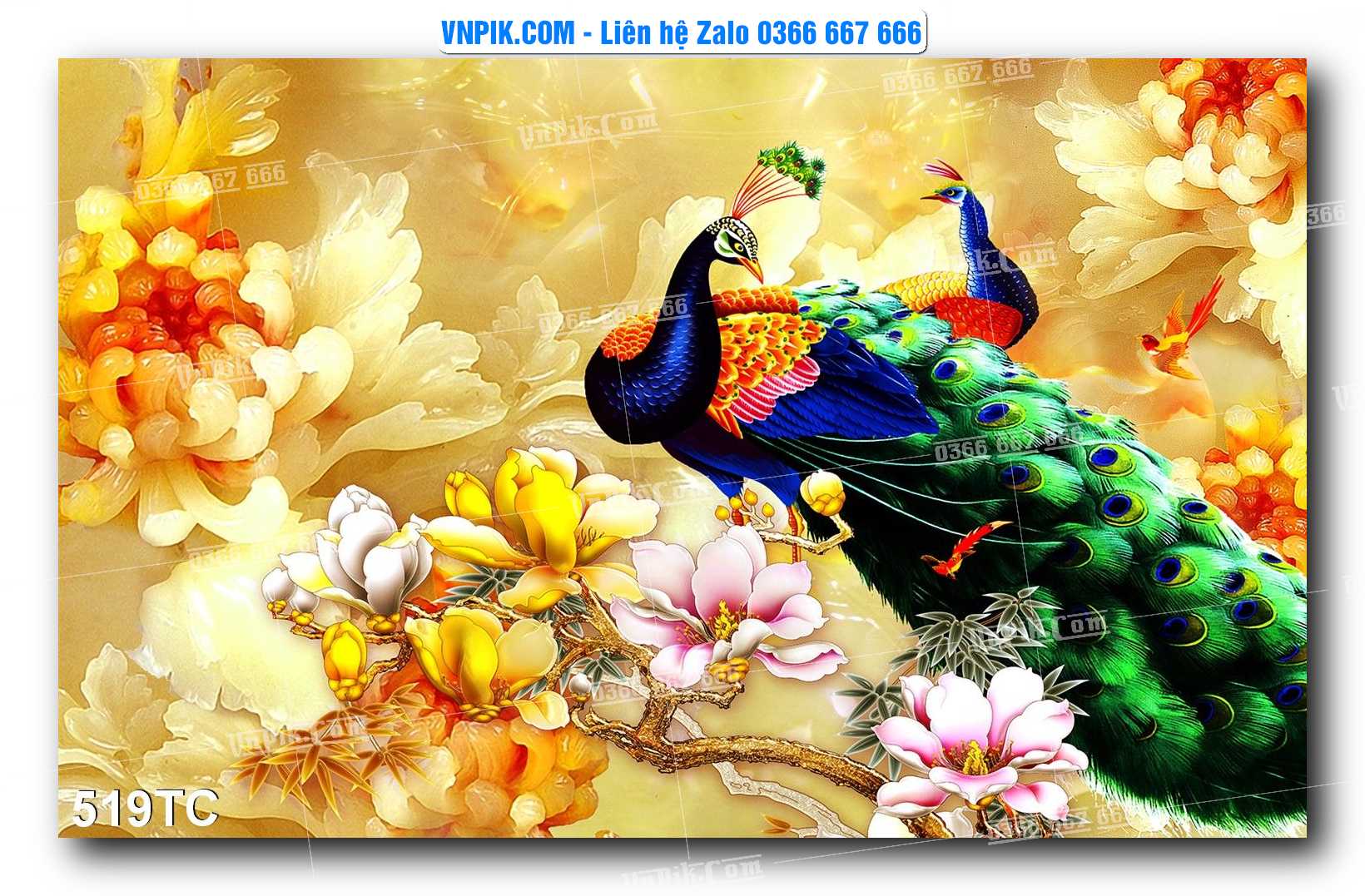 Tranh Treo Tường – Chim Công Hoa Mẫu Đơn 519TC