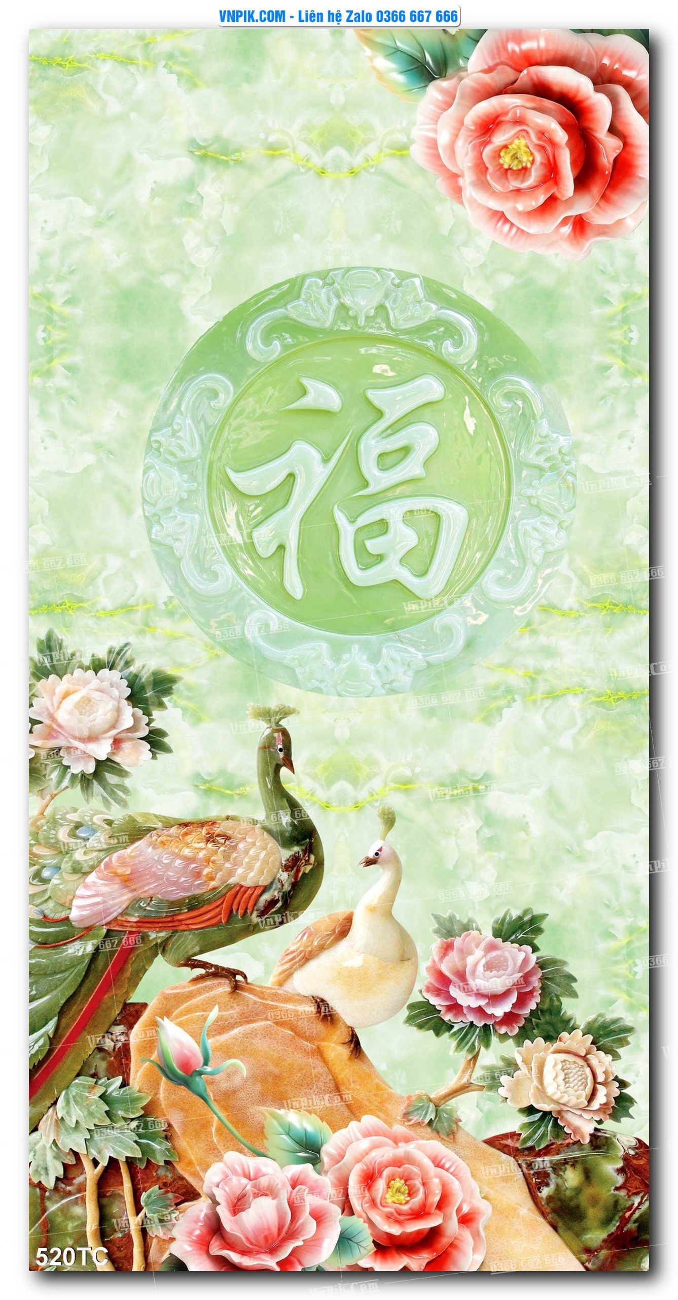 Tranh Treo Tường – Chim Công Hoa Mẫu Đơn 520TC