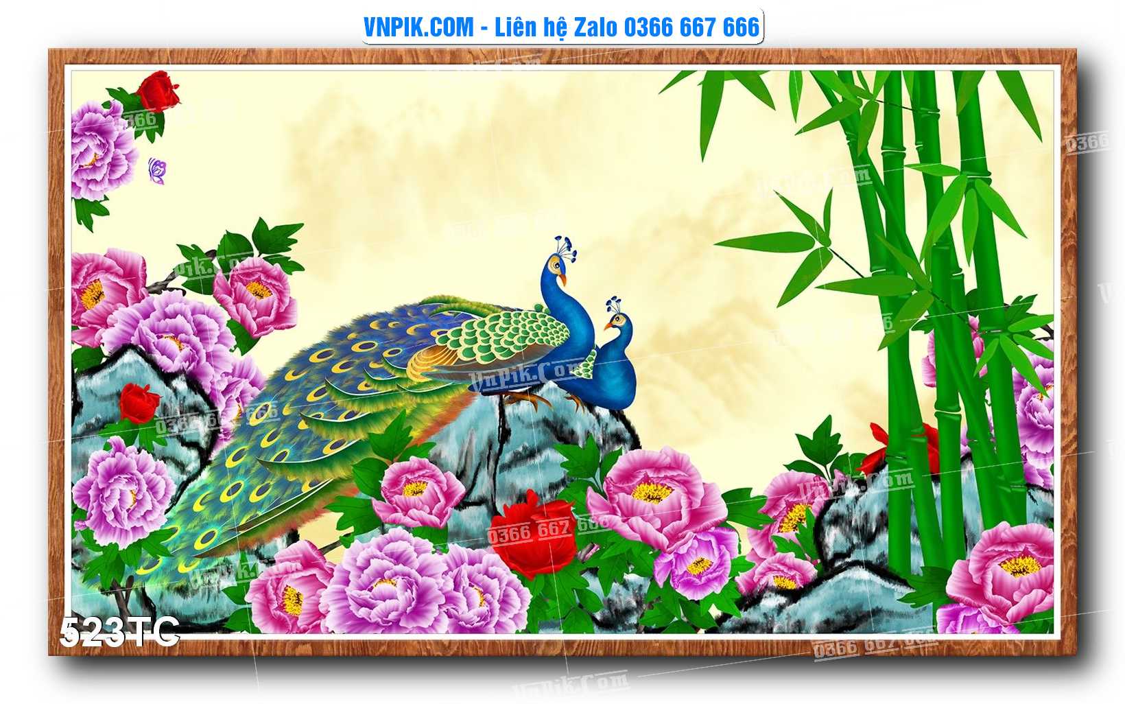 Tranh Treo Tường – Chim Công Hoa Mẫu Đơn 523TC