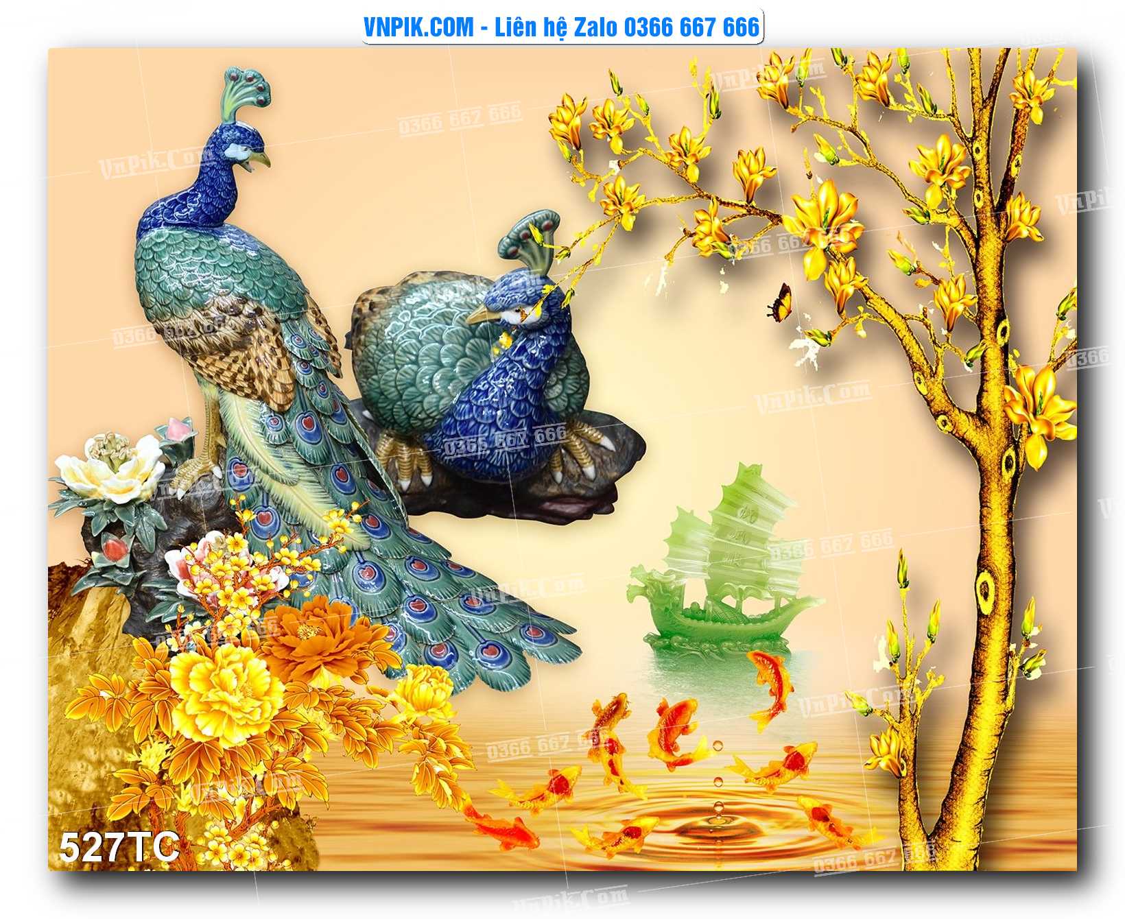 Tranh Treo Tường – Chim Công Hoa Mẫu Đơn 527TC