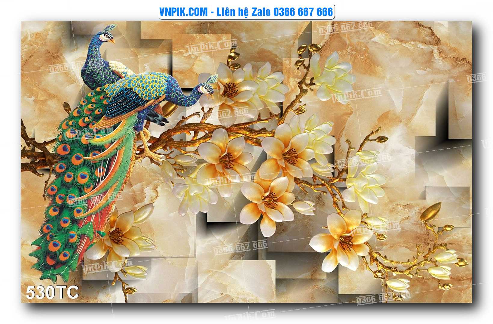 Tranh Treo Tường – Chim Công Hoa Mẫu Đơn 530TC