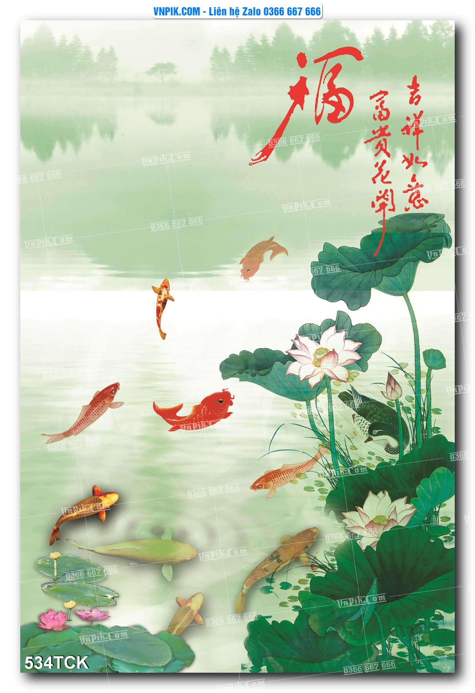 Tranh Hoa Sen – Cá Koi – Cá Chép  534TCK