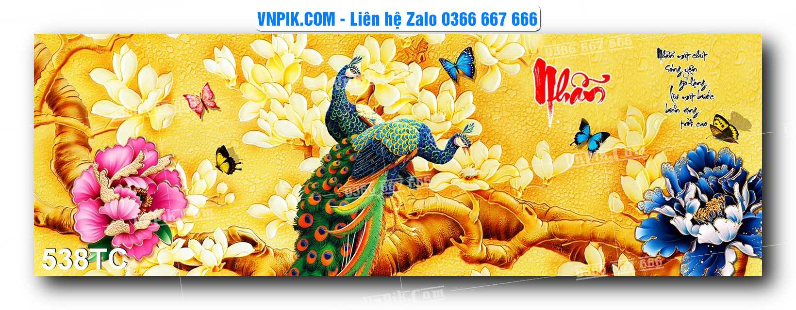 Tranh Treo Tường – Chim Công Hoa Mẫu Đơn 538TC