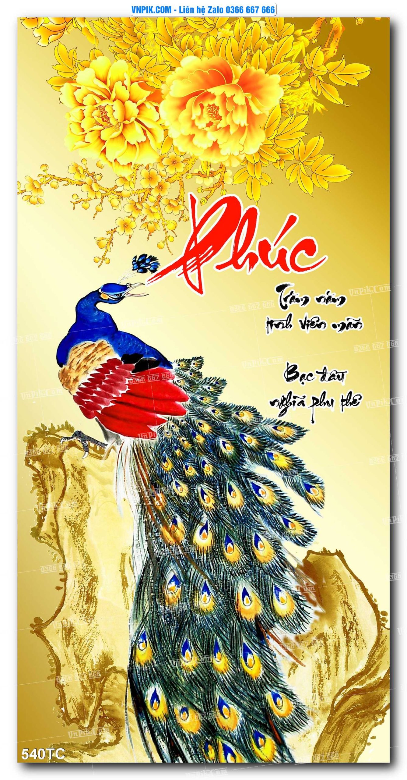 Tranh Treo Tường – Chim Công Hoa Mẫu Đơn 540TC