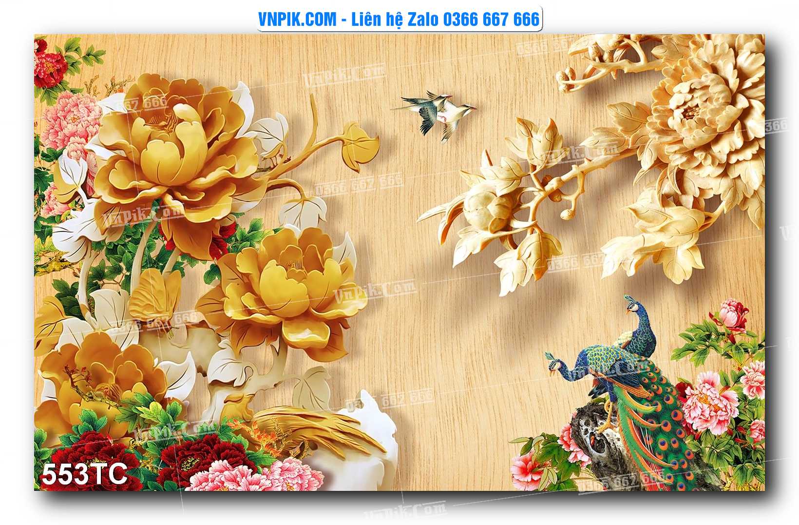 Tranh Treo Tường – Chim Công Hoa Mẫu Đơn 553TC