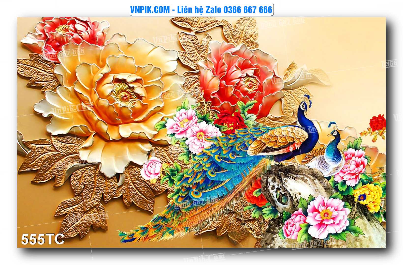 Tranh Treo Tường – Chim Công Hoa Mẫu Đơn 555TC