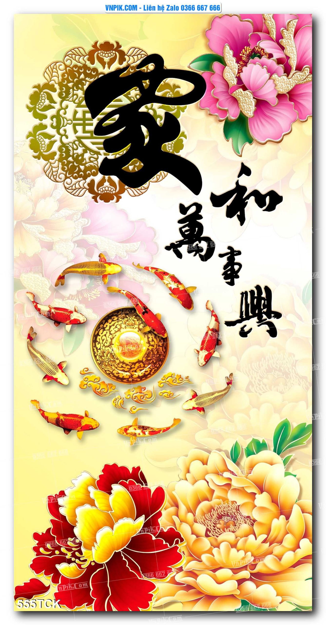 Tranh Hoa Sen – Cá Koi – Cá Chép  555TCK
