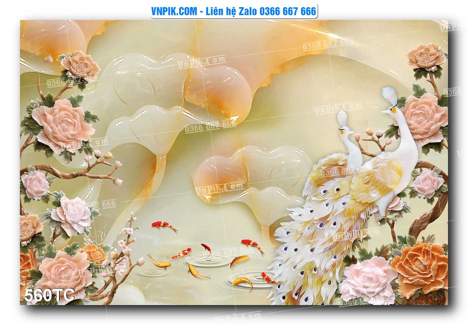 Tranh Treo Tường – Chim Công Hoa Mẫu Đơn 560TC