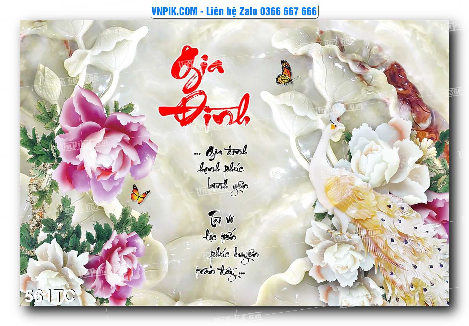 Tranh Treo Tường – Chim Công Hoa Mẫu Đơn 561TC