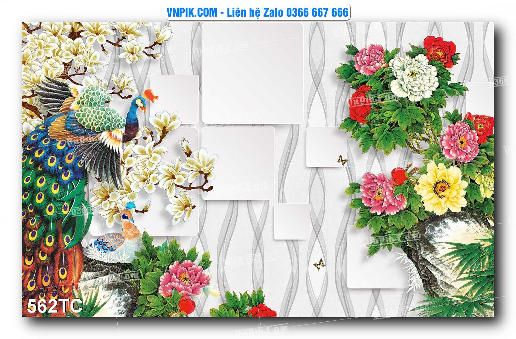 Tranh Treo Tường – Chim Công Hoa Mẫu Đơn 562TC