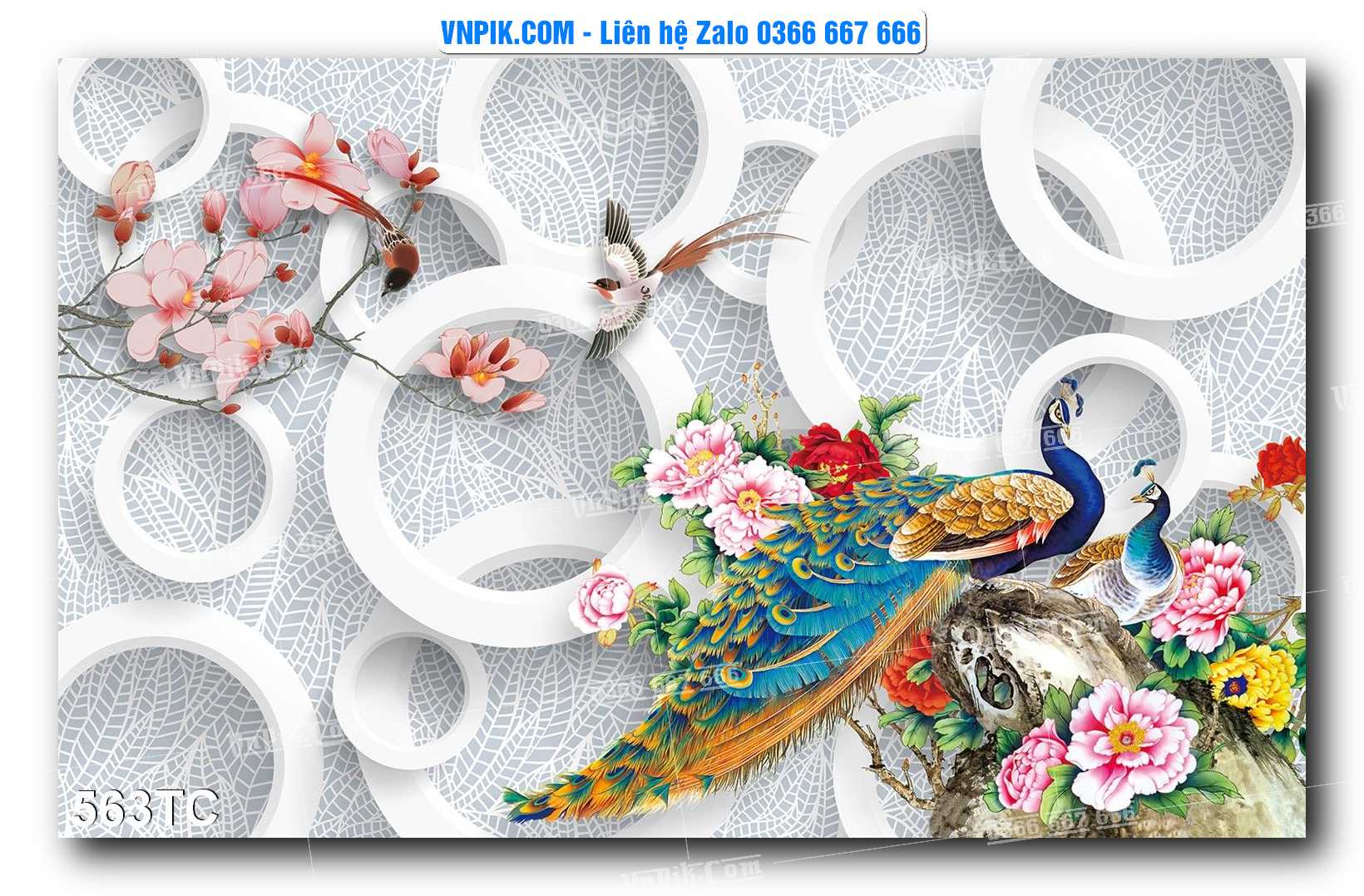 Tranh Treo Tường – Chim Công Hoa Mẫu Đơn 563TC