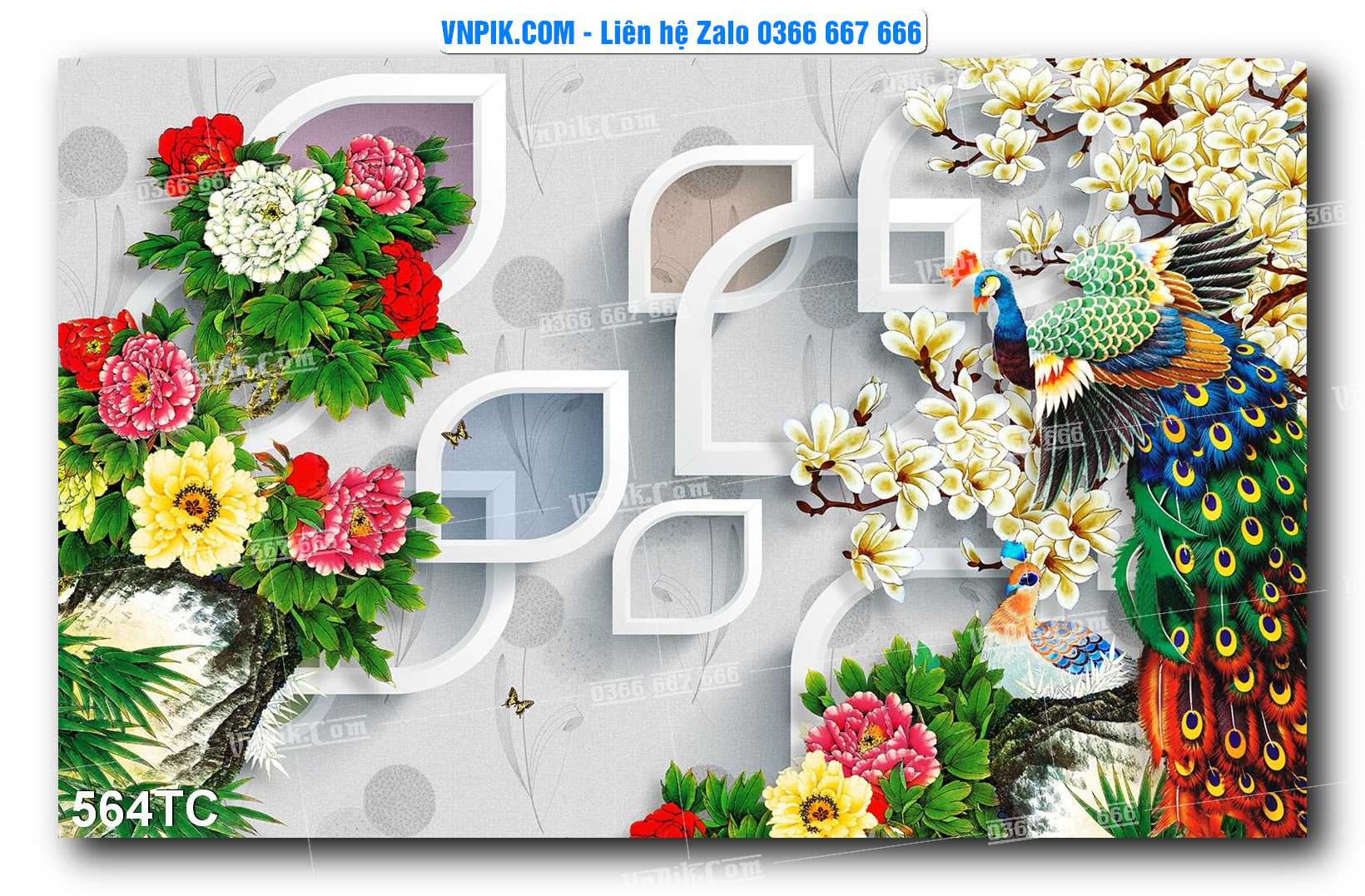 Tranh Treo Tường – Chim Công Hoa Mẫu Đơn 564TC