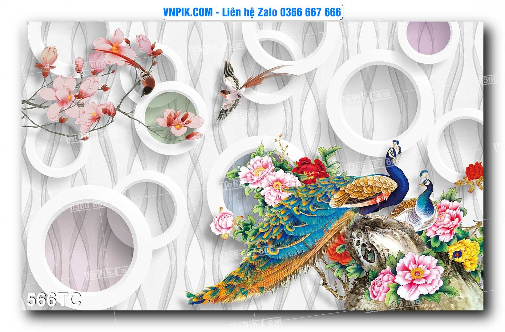 Tranh Treo Tường – Chim Công Hoa Mẫu Đơn 566TC