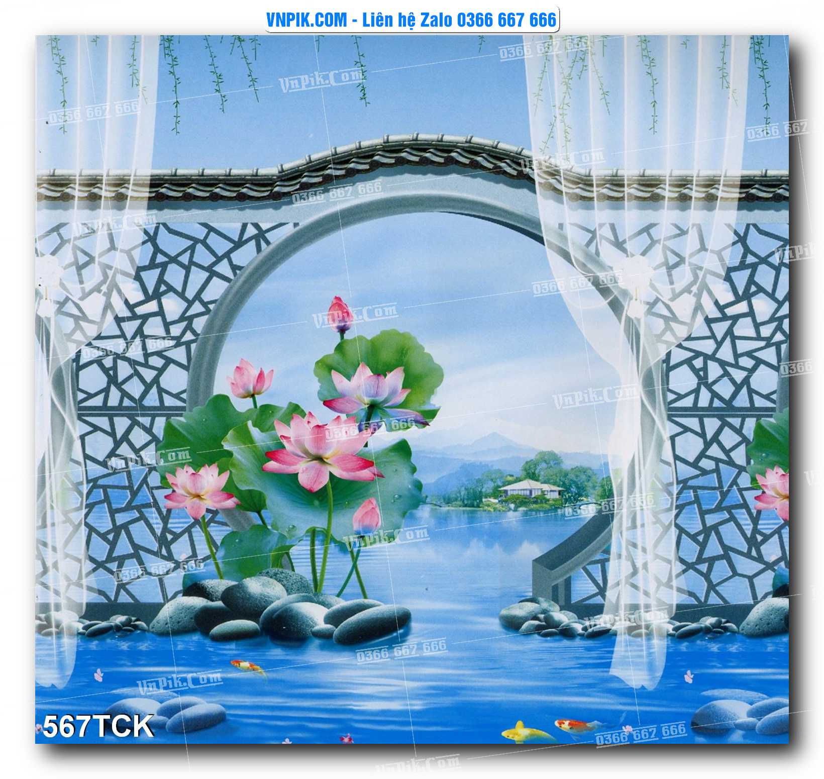 Tranh Hoa Sen – Cá Koi – Cá Chép  567TCK