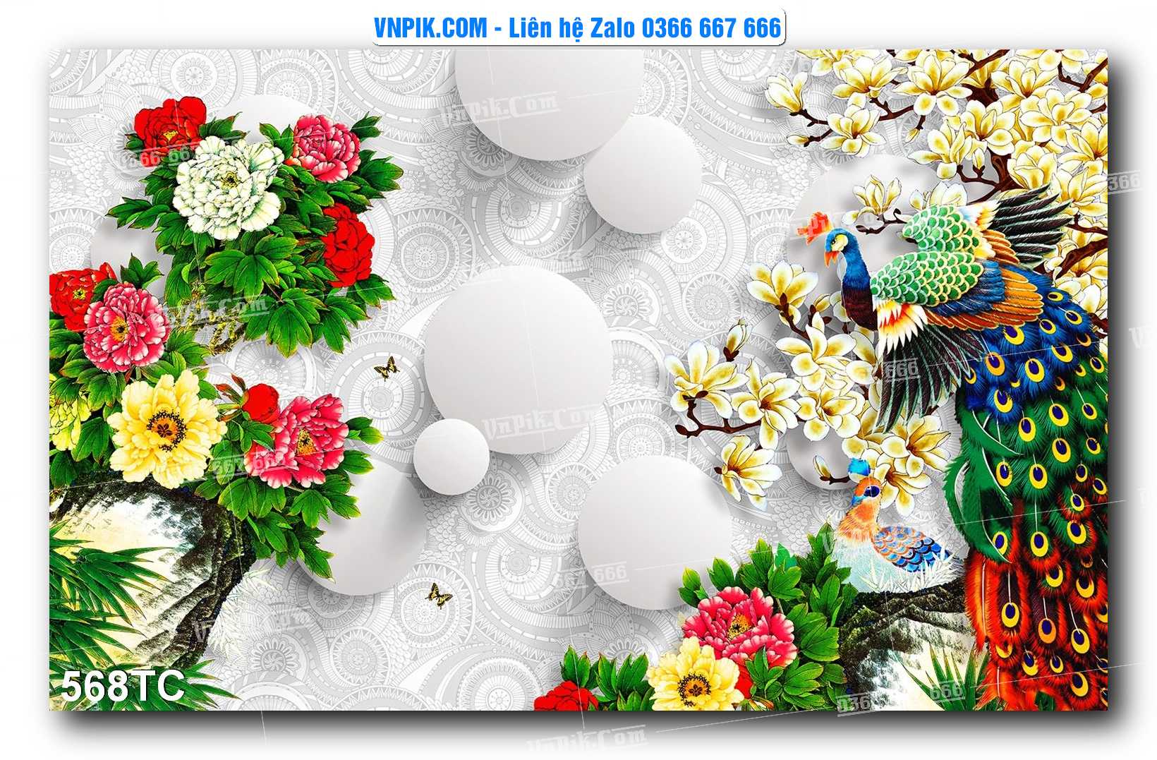 Tranh Treo Tường – Chim Công Hoa Mẫu Đơn 568TC