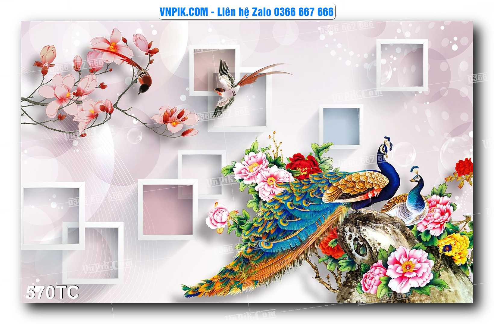 Tranh Treo Tường – Chim Công Hoa Mẫu Đơn 570TC