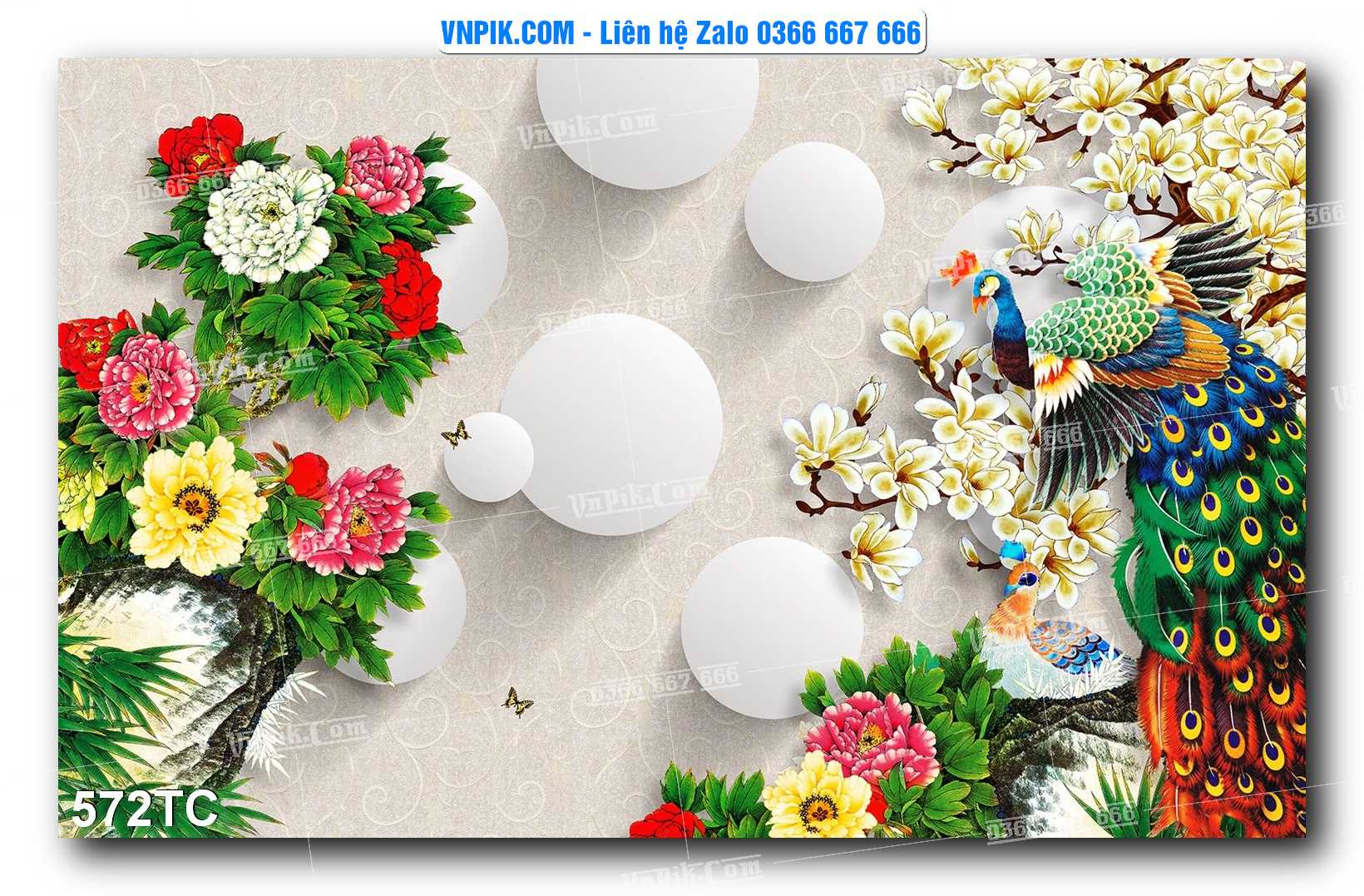 Tranh Treo Tường – Chim Công Hoa Mẫu Đơn 572TC
