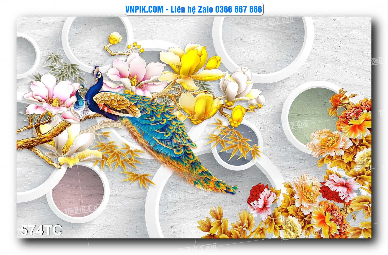 Tranh Treo Tường – Chim Công Hoa Mẫu Đơn 574TC