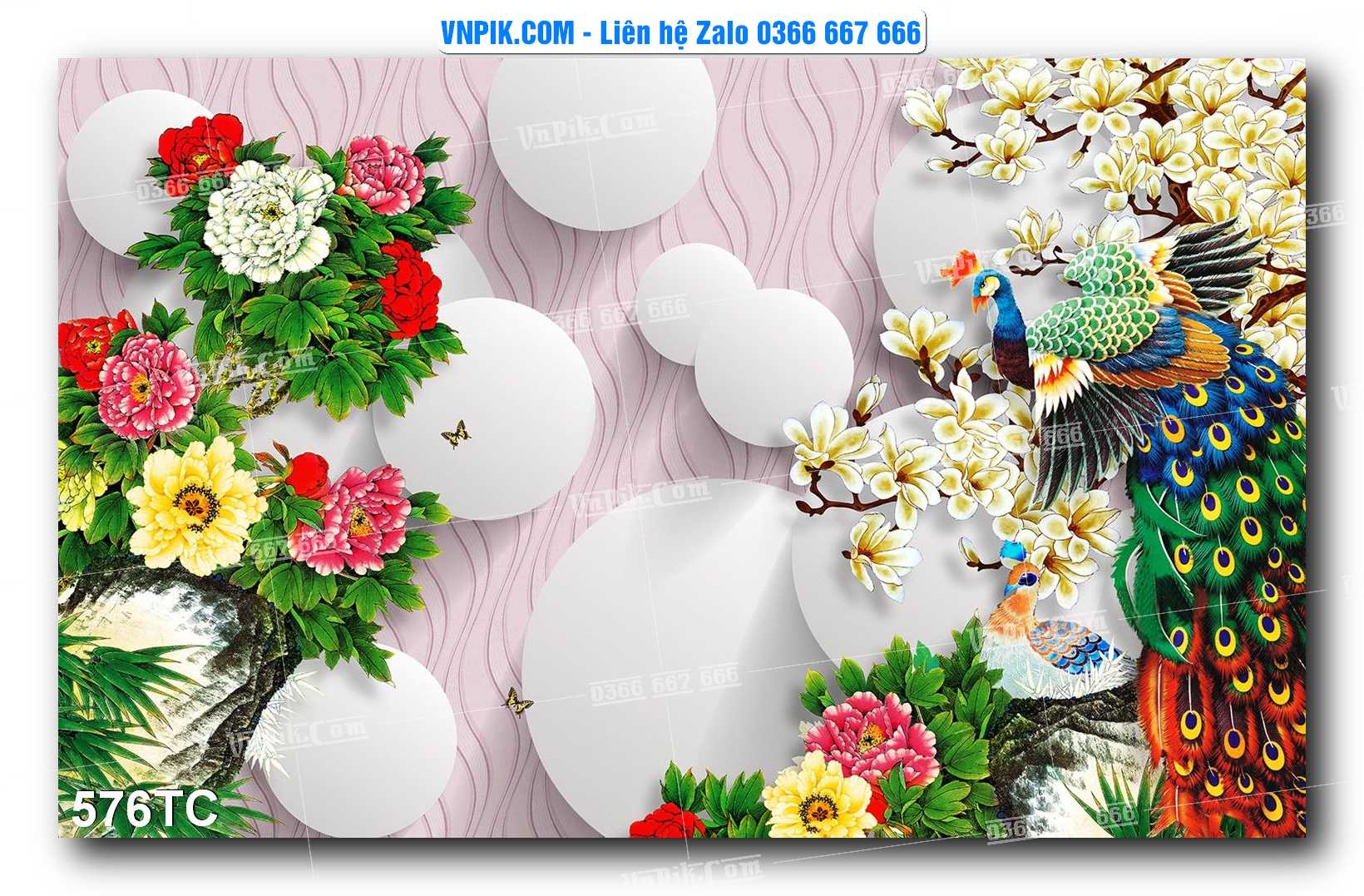 Tranh Treo Tường – Chim Công Hoa Mẫu Đơn 576TC