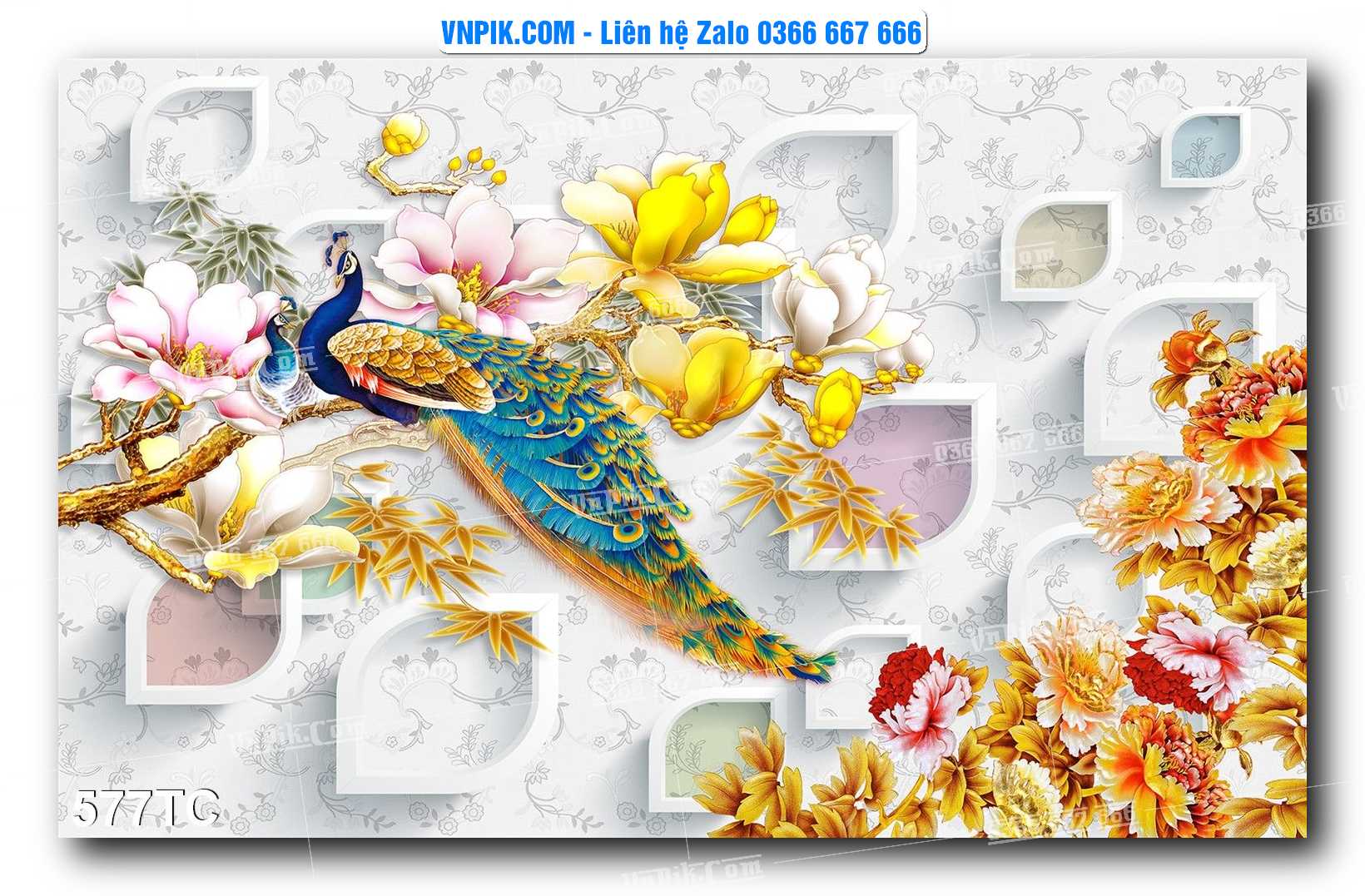Tranh Treo Tường – Chim Công Hoa Mẫu Đơn 577TC