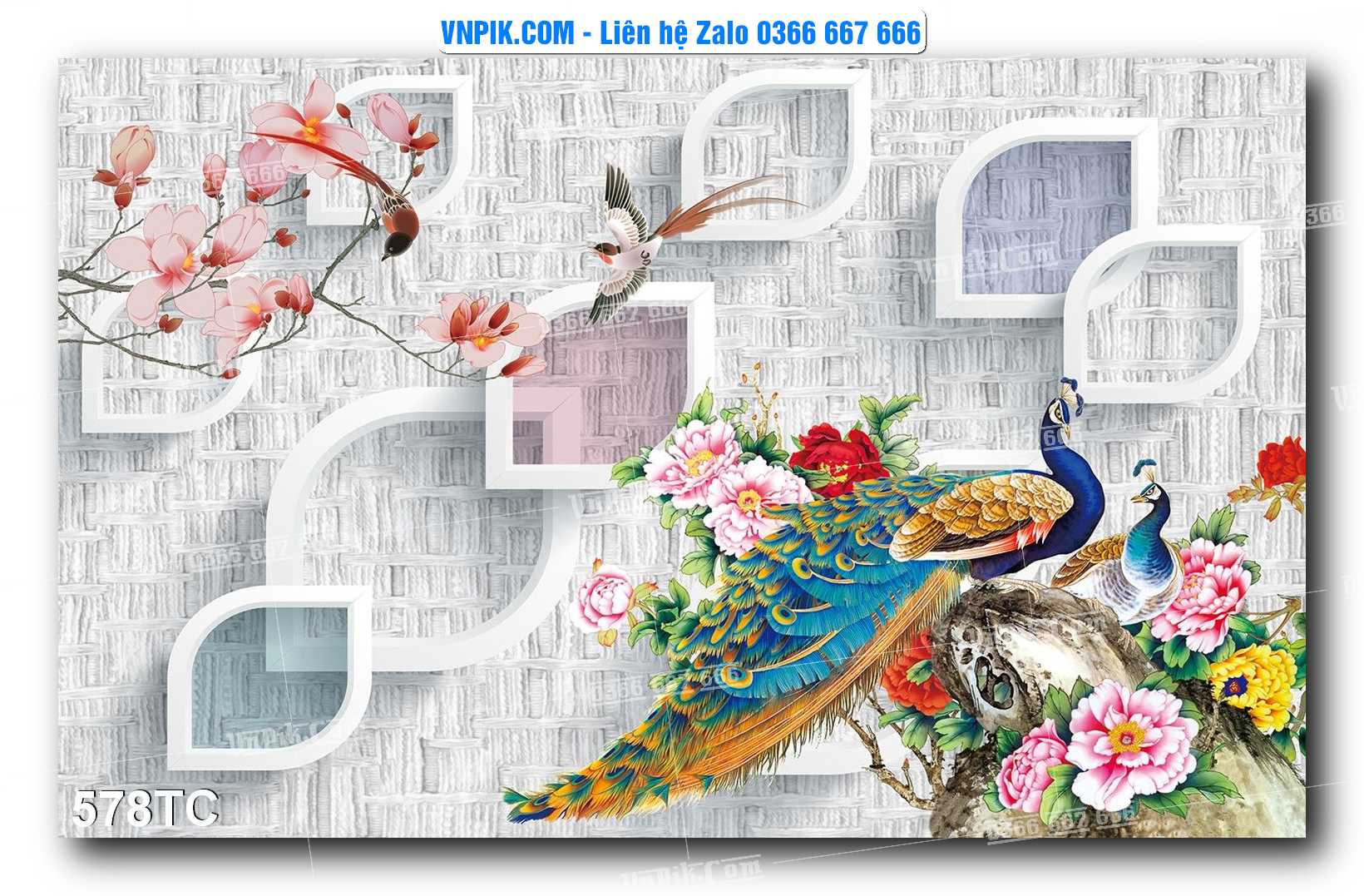 Tranh Treo Tường – Chim Công Hoa Mẫu Đơn 578TC