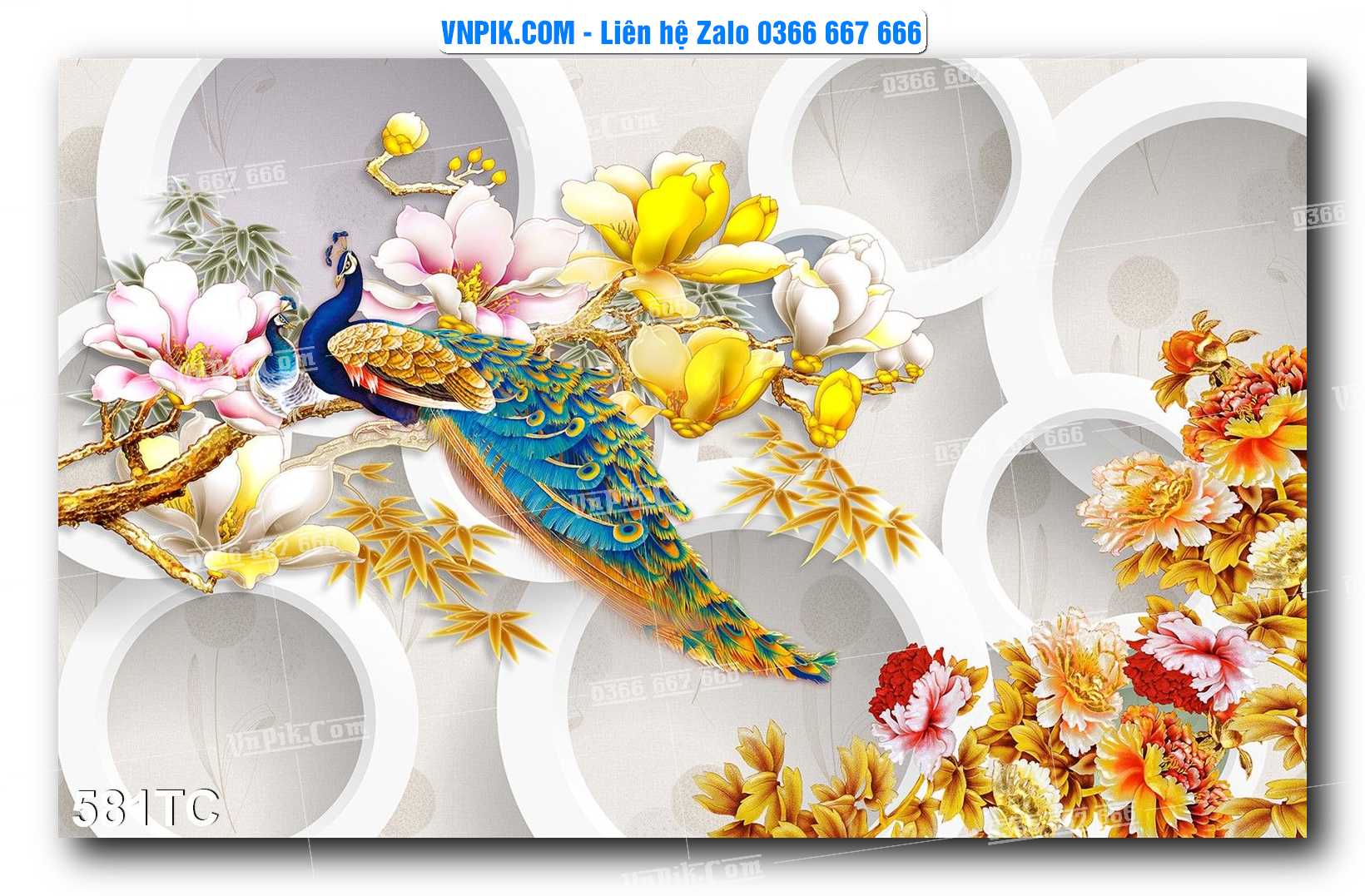 Tranh Treo Tường – Chim Công Hoa Mẫu Đơn 581TC