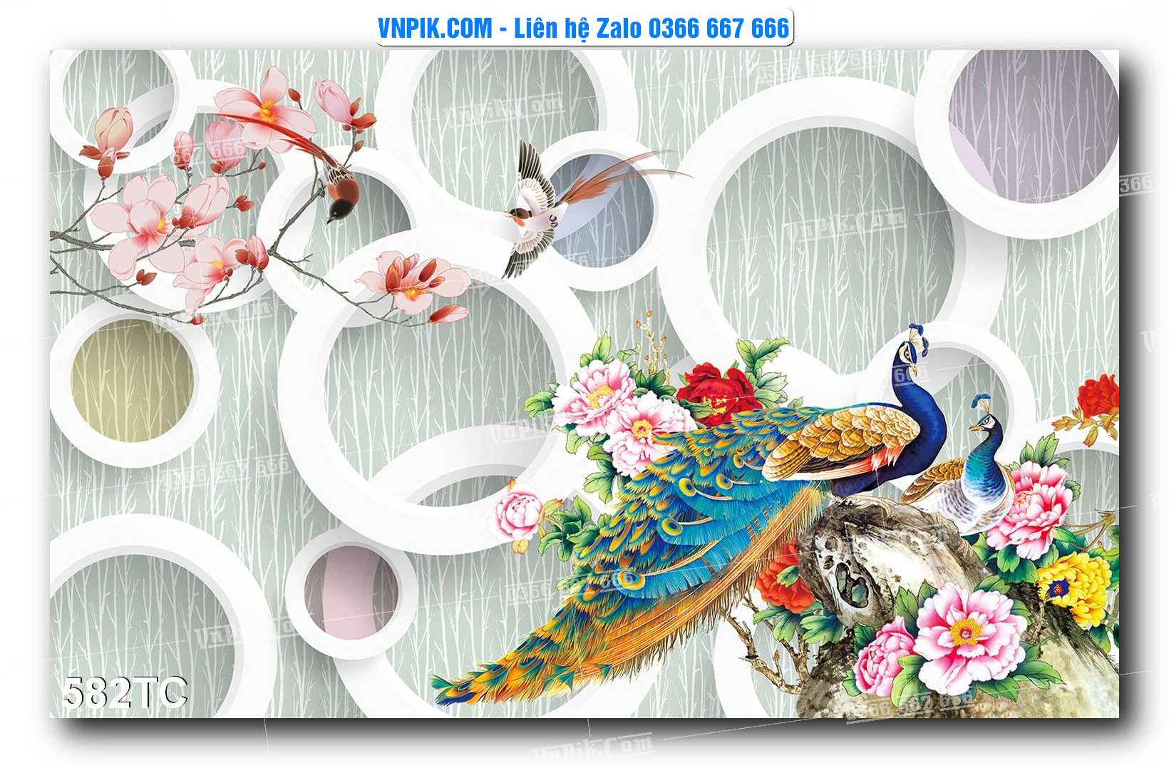 Tranh Treo Tường – Chim Công Hoa Mẫu Đơn 582TC