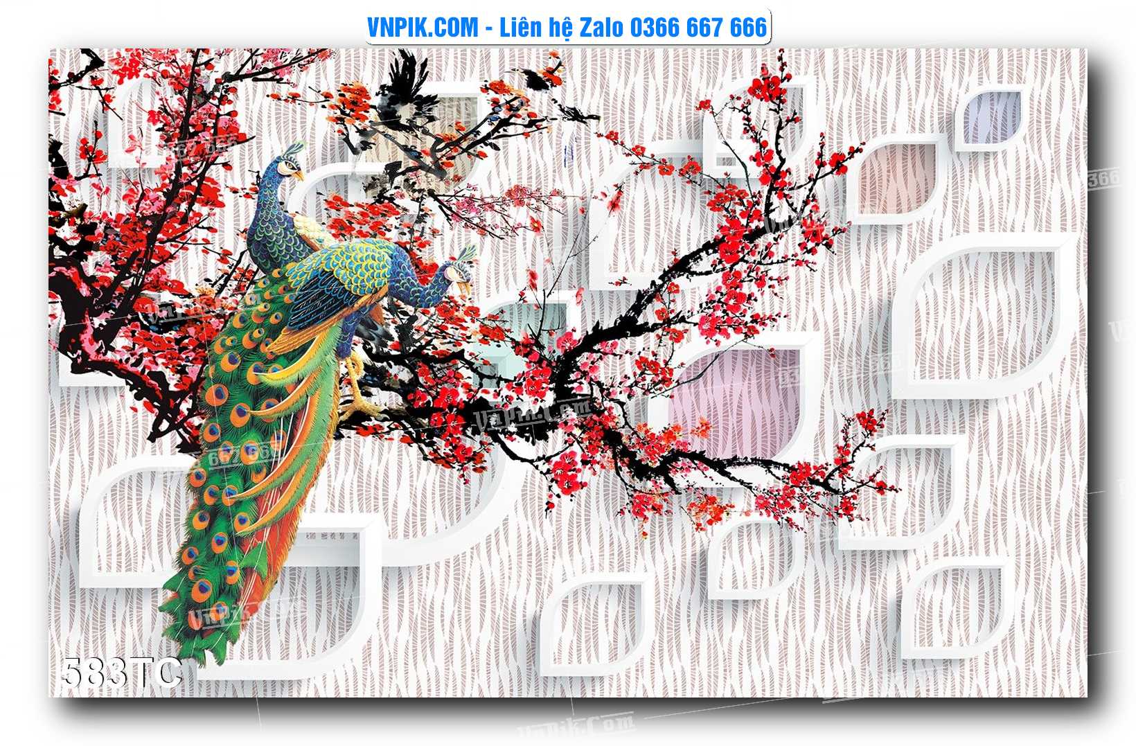 Tranh Treo Tường – Chim Công Hoa Mẫu Đơn 583TC