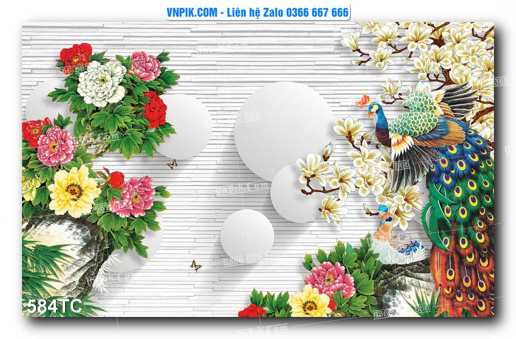 Tranh Treo Tường – Chim Công Hoa Mẫu Đơn 584TC