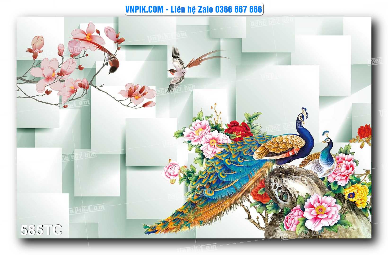 Tranh Treo Tường – Chim Công Hoa Mẫu Đơn 585TC