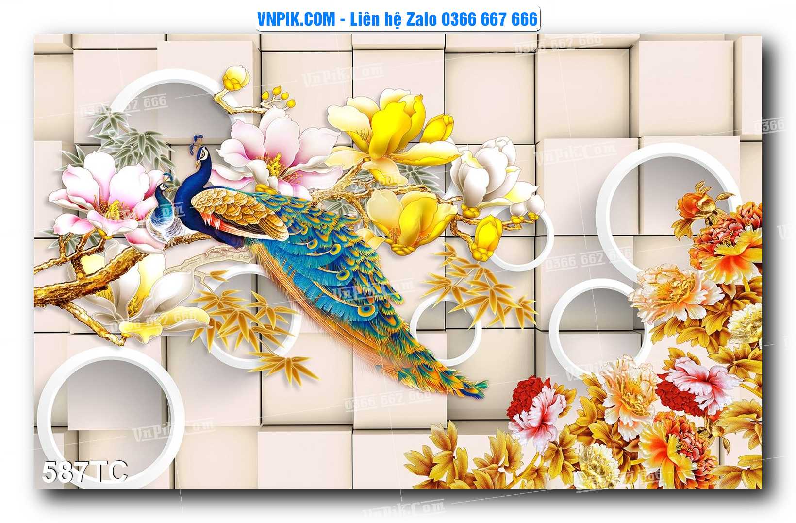 Tranh Treo Tường – Chim Công Hoa Mẫu Đơn 587TC
