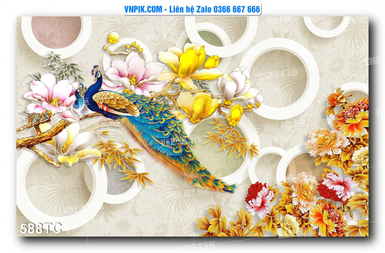 Tranh Treo Tường – Chim Công Hoa Mẫu Đơn 588TC