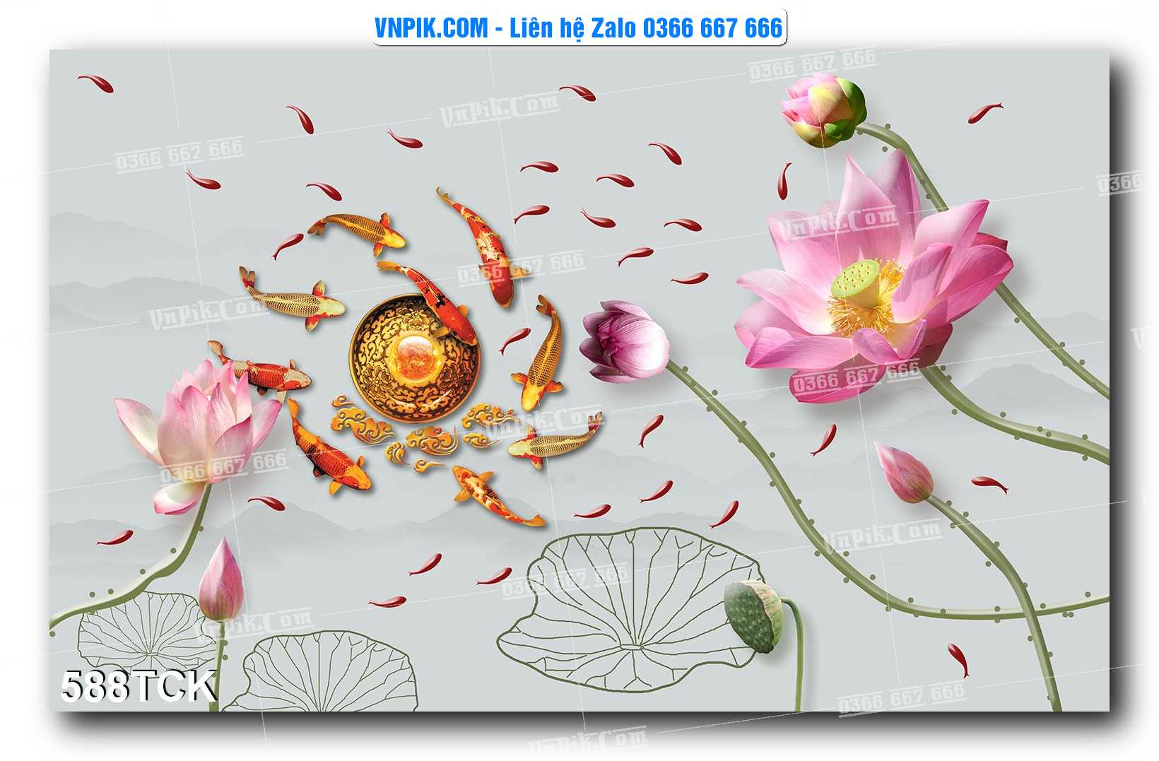 Tranh Hoa Sen – Cá Koi – Cá Chép  588TCK