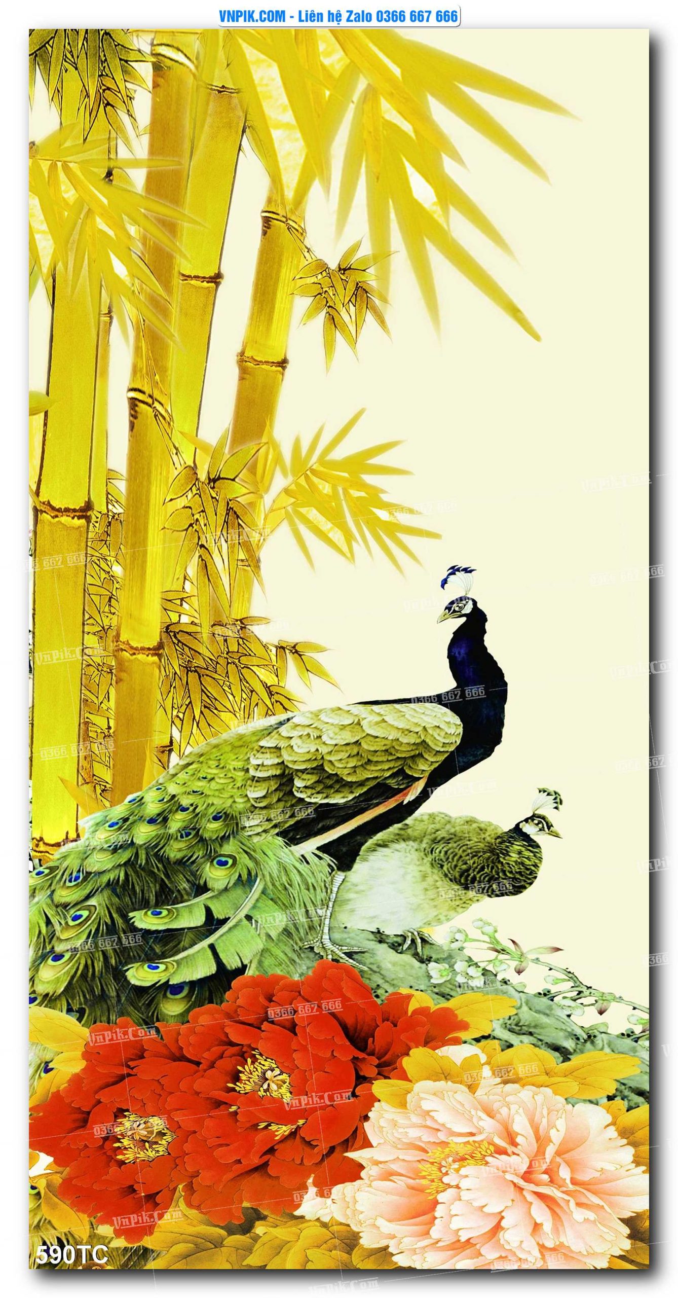 Tranh Treo Tường – Chim Công Hoa Mẫu Đơn 590TC