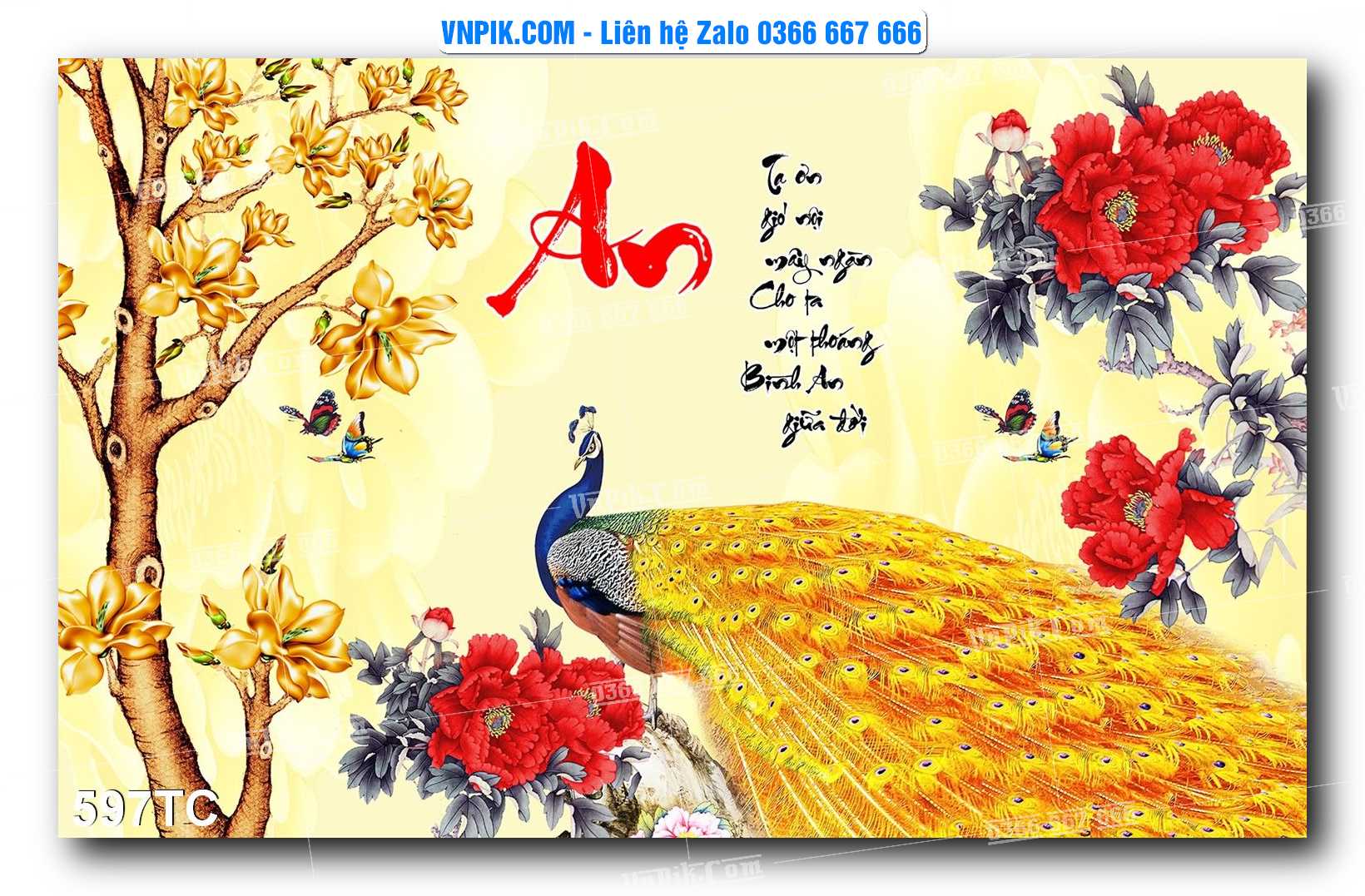 Tranh Treo Tường – Chim Công Hoa Mẫu Đơn 597TC