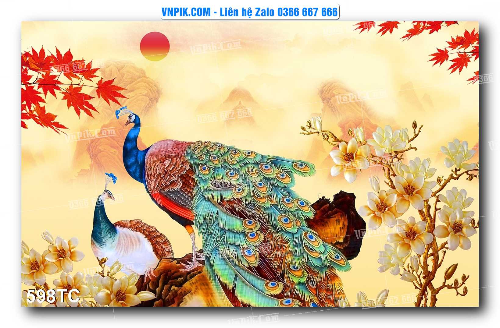 Tranh Treo Tường – Chim Công Hoa Mẫu Đơn 598TC