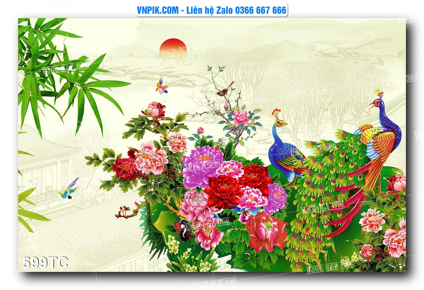 Tranh Treo Tường – Chim Công Hoa Mẫu Đơn 599TC